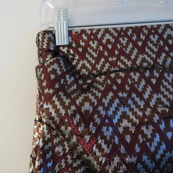 BIRGITTE HERSKIND Silver Red Metallic Brocade Ruched April Skirt - Size US 6 - Picture 6 of 15